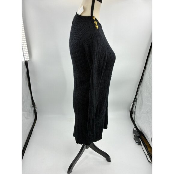 Charter Club Womens Size P Petite Black Cable Knit Long Sleeve Sweater Dress - Picture 3 of 7